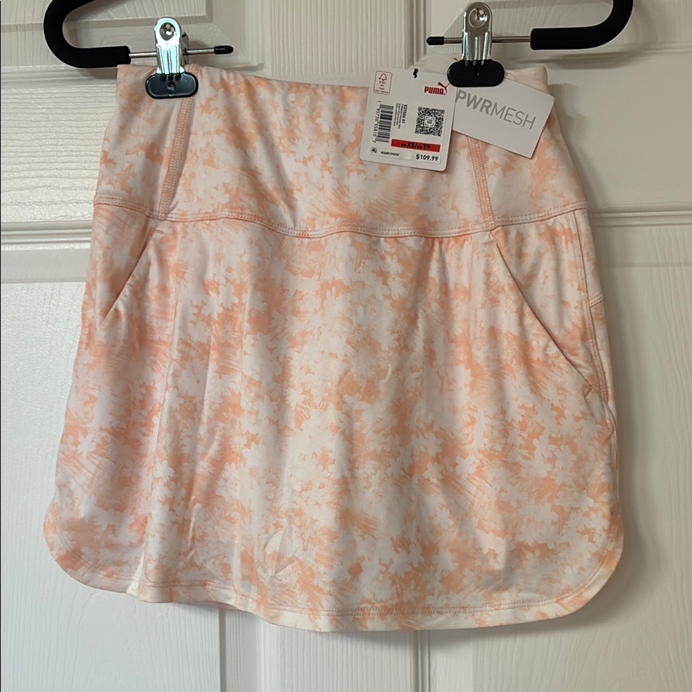 New Puma Sporty Peach & White Floral Skorts; Golf, Pickleball, Tennis; Sz XS